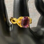 Elegant 14k Gold Plated Emerald Cut Amethyst Cocktail Ring Size 9 Purple Photo 1