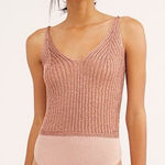 Intimately Free People Gold Coast Metallic Knit Bodysuit Womens XS Rose Gold Pink Photo 0