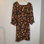 Garnet Hill Jardin Crepe Mini Dress Size XS Brown Floral Fall Boho Photo 6