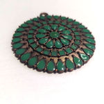 Gold Tone Faux Jade Turquoise Pendant 2" No Chain Green Photo 3