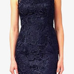Adrianna Papell Illusion Neck Built-In Bra Navy Lace Sheath Dress US Size 6 Photo 0