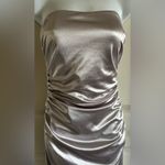 La Femme Womens Strapless Metallic Gown Dress Stretch Satin Platinum Silver Sz 4 Photo 3