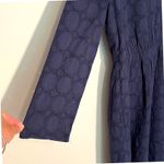 J.Crew  Navy Blue Cotton Eyelet Dress V Neck 3/4 Sleeve Scalloped‎ Hem Women's 14 Photo 4
