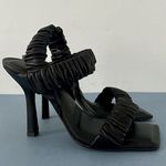 Gianni Bini Vanya Scrunched Square Toe Black Leather Dress Sandal Heels Photo 3