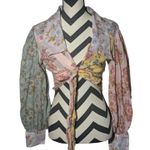 Free People  M Patchwork Floral Print Tie Front Blouse Photo 0