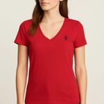 Ralph Lauren Sport Red V-Neck Classic Cotton Tee with Navy Pony Logo large Photo 0
