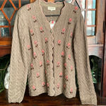 STOCKERPOINT Handbestickt Floral Embroidered Cardigan Cable Knit Sweater 48 Tan Size M Photo 0