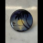 Vintage 80's Enamel Tropical Sunset Button Pin Black Photo 1