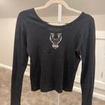 Harley Davidson  Motorcycles Black Glitter V Neck Long Sleeve Criss Cross Top Photo 0