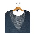 ZARA  Sweater Women Small Black Open Knit‎ V Back Fringe Sides Short Sleeve Tunic Photo 2