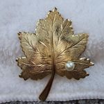 Sarah Coventry Gold Color Metal Leaf Shape Jewelry Pin Brooch Faux Pearl Accent Photo 13