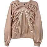 Anthropologie New  Beaded Bow Sweatshirt Top Embellished Lace Pullover Pink Small Photo 4