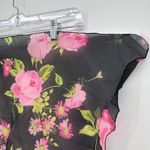 Vintage Black & Pink Floral Rose Sheer Square Scarf Accessory Shabby Chic Photo 4