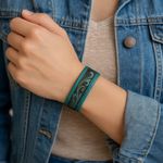 Justin Boots Justin Turquoise Leather Bracelet Tooled Western Cuff Cowgirl Jewelry NEW Photo 0