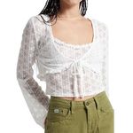 Kendall + Kylie Lace Ruffle Trim Cropped Tie Front Cardigan Ivory Medium Photo 0