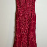 JJ's House  red lacy embellished high neck formal dress Photo 0