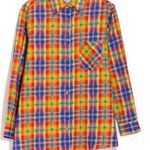 We Wore What NWT Plaid Rainbow Dad Shirt Oversized Button Down Coverup Colorful M Photo 3