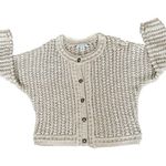 Rachel Zoe  Sweater Womens XL Tan Gold Metallic Open Knit Cardigan Crest Buttons Photo 0