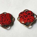 Copper Tone Red & Black Speckled Enamel Artisan Clip On Photo 0