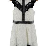 Adelyn Rae White Black Lace Contrast Trim High Neck Dress size Medium Photo 0
