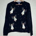 Carroll Reed Women's Black Angel Embroidered Button Cardigan Sweater Large Photo 0
