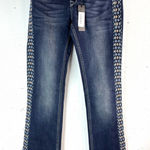 GRACE IN LA  27 Boho Indigo Embroidered Boot Leg Jeans Photo 0