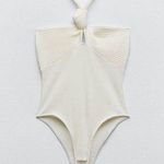 ZARA  White Ribbed Halter Bodysuit Size Large Photo 0