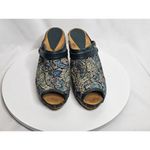 Sanita Clog Mules Womens 38 US 6.5/7 Blue Paisley Wooden Platform Block Heel Photo 2