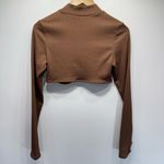 Divided Brown Ribbed Cropped Mock Neck Long Sleeve Top with Thumb Holes by H&M Photo 7