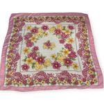 Floral crochet trim large scarf, Square pink yellow green white flower print Photo 8