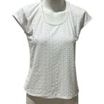 Tahari Women's White Eyelet Short Sleeve Scoop Neck Blouse Size S Photo 4