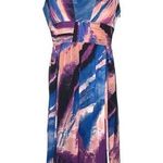 JAX multicolor watercolor silk chiffon dress with pleated bodice and flowy skirt Blue Size 6 Photo 0
