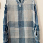 Cloth & Stone  Cotton Gauze Blue White Plaid Sleeveless‎ Dress Pockets Large Photo 0