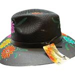 HAT MEXICAN Artisanal Hand Painted Fedora Floral Sombrero Panama Bohemian Black Photo 10