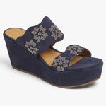 Jack Rogers Margaux Suede Studded Wedge Sandals Denim Navy Blue Size 8.5 Photo 0