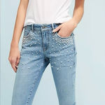 Pilcro  Script High-Rise Pearl Skinny Jeans Anthropologie raw hem size 30 Photo 0
