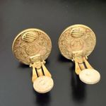 Givenchy Rare Vintage G Logo Gold-tone Faux Pearl Dome Button Clip On Earrings Photo 9