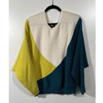 EXPRESS Colorblock Batwing Sweater in Chartreuse Teal Cream Size Large Boat Neck Photo 2