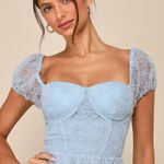 Lulus | NWT XL EXCEEDINGLY ELEGANT BLUE FLORAL APPLIQUÉ BUSTIER MIDI DRESS Photo 1