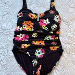 Anne cole Black Floral One-Piece Swimsuit Scoop Back Tummy Control Sz 12💛 Photo 11