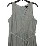 Marina Light Blue Metallic Pleated Maxi Dress with Tie Belt Size L Silver Size L Photo 2