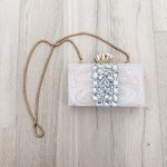 Jaipur Rose Womens Clutch Bag White Pearlized Rhinestone Glam Cocktail Luxe Chic Gold Photo 1