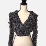 Pookie & Sebastian  Black Floral Cropped Top Long Sleeve Zip Back Size Small Photo 0