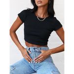 Princess Polly  Black Ribbed Classic Cropped Tee Photo 3