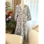 ZARA  V-neck Long Voluminous Abstract Printed Tiered Dress in White/Black Photo 1