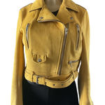 ZARA  Mustard Faux Suede Moto Biker Jacket Belted Zip | Women’s M Photo 0