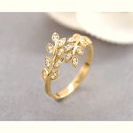 Boutique NEW Women's 14k Gold‎ Filled Solid Leaf Simulated Diamond Adjustable Ring Photo 2