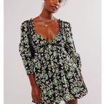 Free People  Sacha Mini Dress Black Floral XS NEW Beaded Plunge Flirty Summer Photo 3