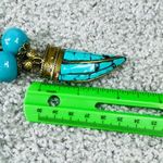 Necklace Beaded Statement Faux Turquoise Shark Took Brass Color Setting Heavy Photo 6