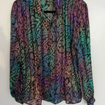 Woodsoury Multicolor Patterned Women's Top Rainbow Cheetah Size 12 VTG Pink Photo 0